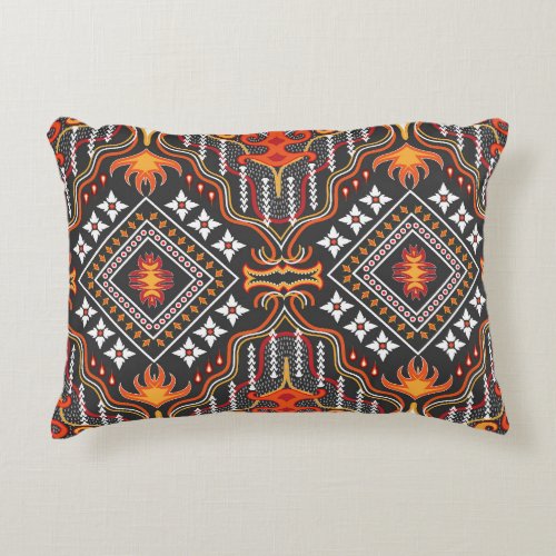 Red_Orange Central Asian Traditional Motifs Accent Pillow