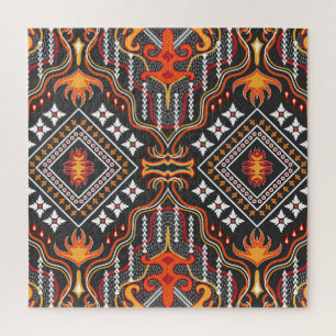Red-Orange Central Asian: Traditional Motifs Jigsaw Puzzle