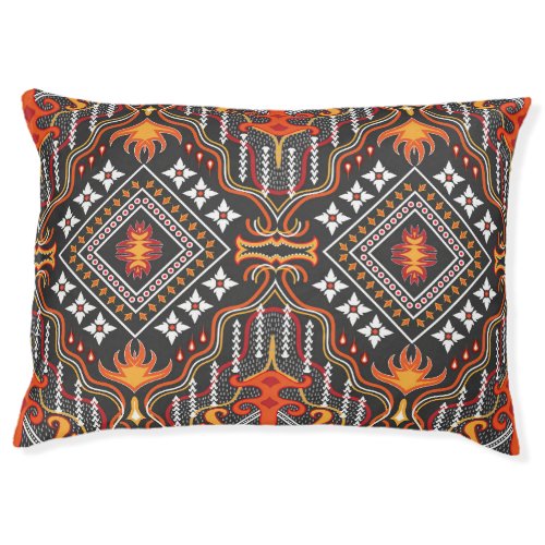 Red_Orange Central Asian Traditional Motifs Pet Bed