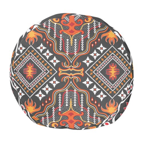 Red_Orange Central Asian Traditional Motifs Pouf