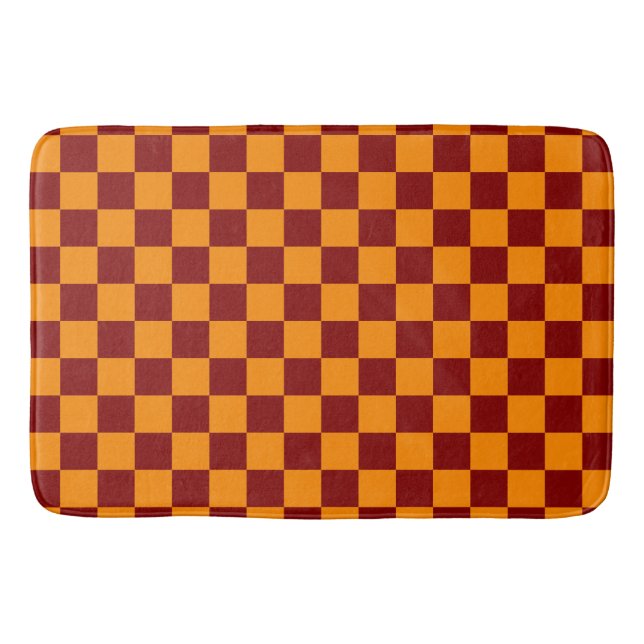 Red + Orange Check Checkered Checkerboard Pattern Bath Mat (Front)