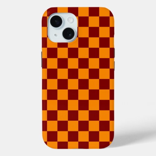 Red  Orange Check Checkered Checkerboard Pattern iPhone 15 Case