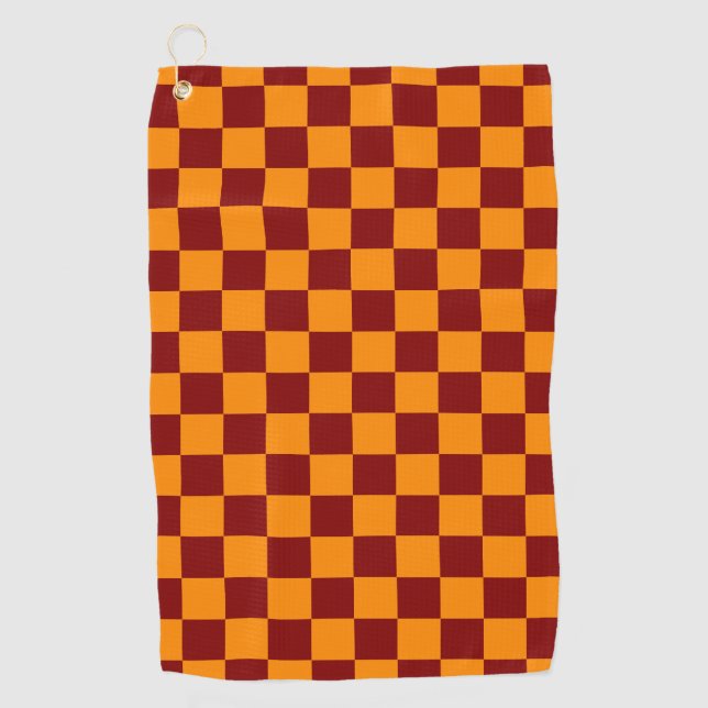 Red + Orange Check Checkered Checkerboard Pattern Golf Towel (Front)