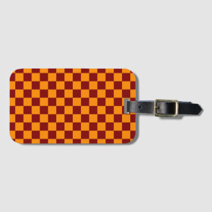 Red + Orange Check Checkered Checkerboard Pattern Luggage Tag