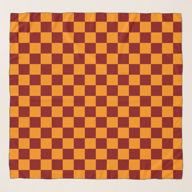 Red + Orange Check Checkered Checkerboard Pattern Scarf (Front)