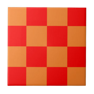 Red Orange Check Checkered Pattern  Ceramic Tile