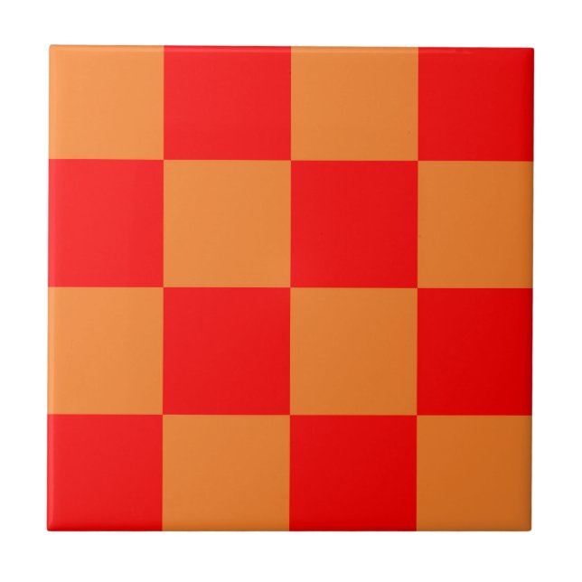 Red Orange Check Checkered Pattern  Ceramic Tile (Front)