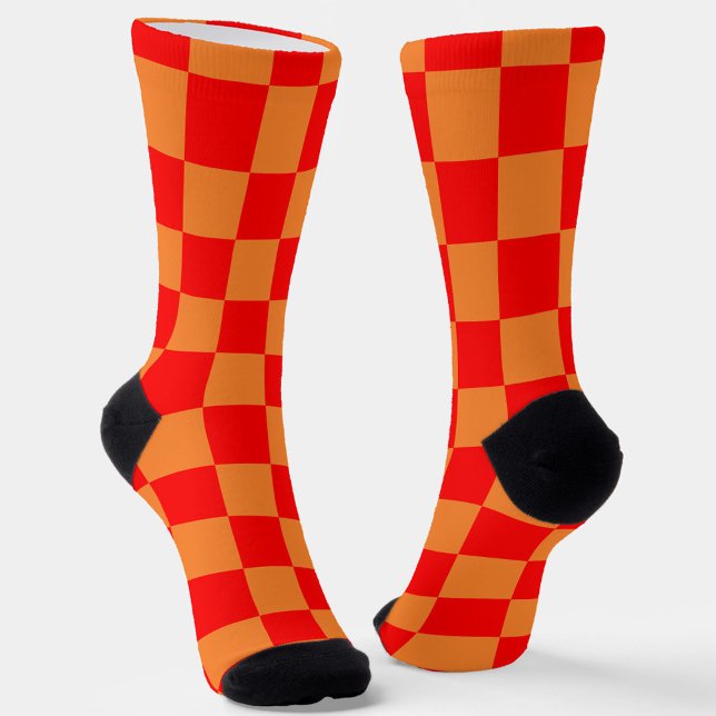 Red Orange Check Checkered Pattern  Socks (Creator Uploaded)