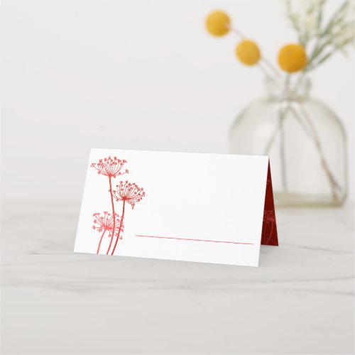 Red orange chervil inked art flower heads wedding place card