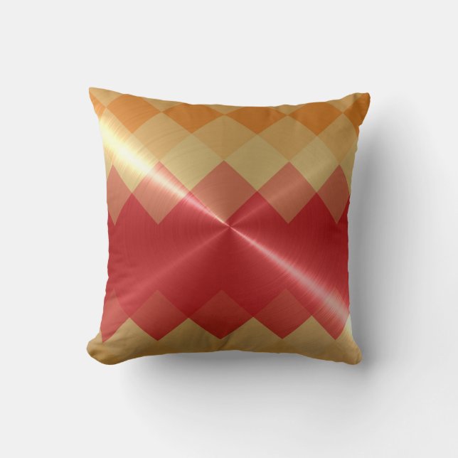 Red Orange Chevron Pattern Throw Pillow (Front)