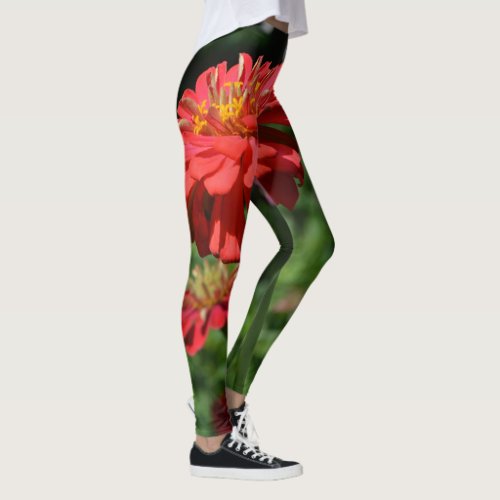 red orange daisy floral red flower garden leggings