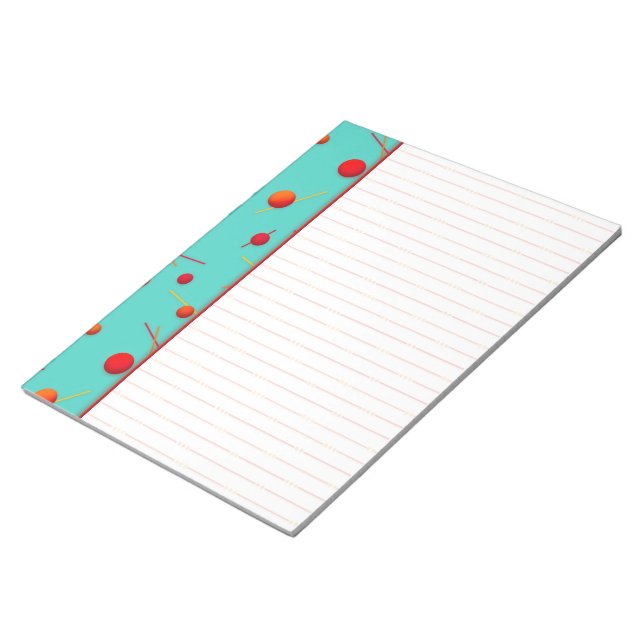 Red Orange Dots and Lines Fun Aqua Border Notepad (Angled)
