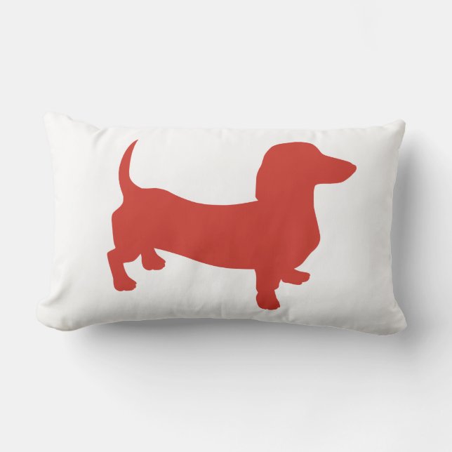 Red Orange Doxie Lumbar Pillow (Front)