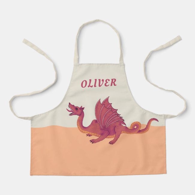 Red Orange Dragon Drawing Kid`s Name Apron