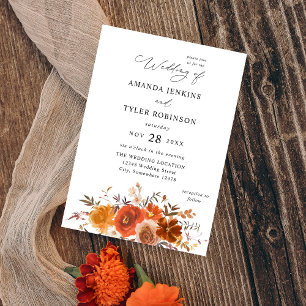 Red & Orange Fall Floral 2 Wedding Invitation