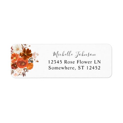 Red  Orange Fall Floral Return Address Label