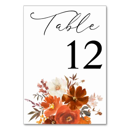 Red  Orange Fall Floral Table Number