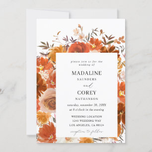 Red & Orange Fall Floral Wedding Invitation