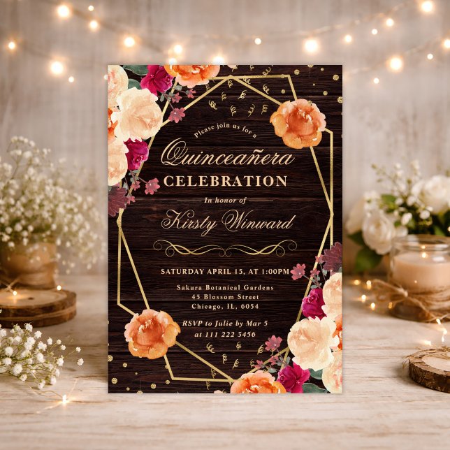 Red & Orange Fall Flowers Frame Quinceanera Invitation (Creator Uploaded)