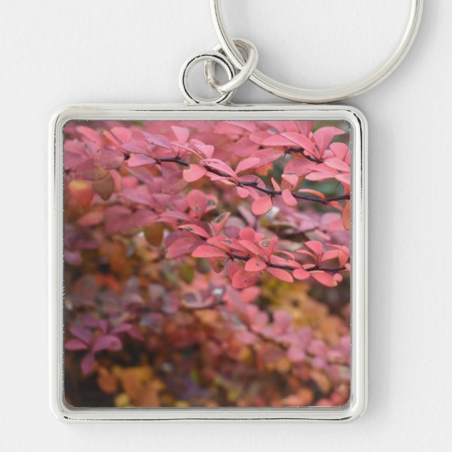 Red Orange Fall Foliage Autumn Leaves Nature Photo Keychain (Front)