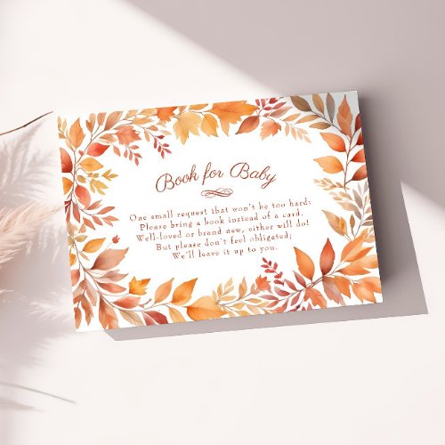 Red Orange Fall Leaves Book for Baby Shower Insert RSVP Card