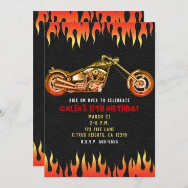 Red & Orange Fire Flames Motorcycle Bike Birthday Invitation