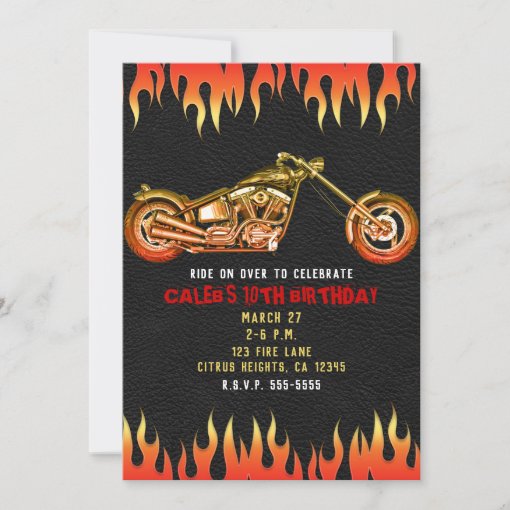 Red & Orange Fire Flames Motorcycle Bike Birthday Invitation | Zazzle