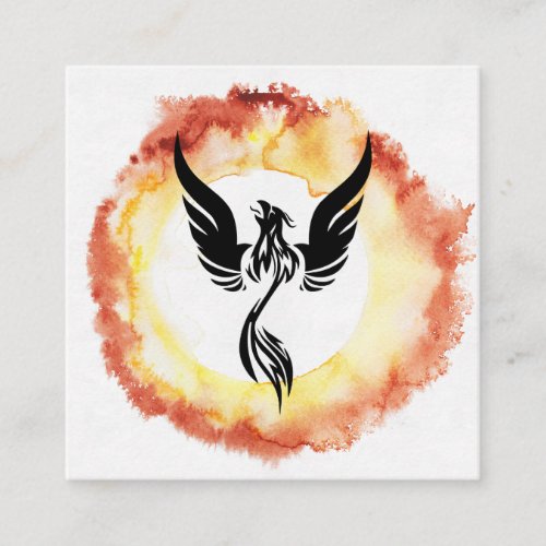  Red Orange Flame Black Phoenix Ring of Fire Square Business Card