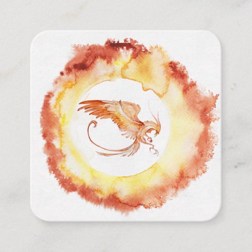  Red Orange Flame Phoenix Ring of Fire White Square Business Card