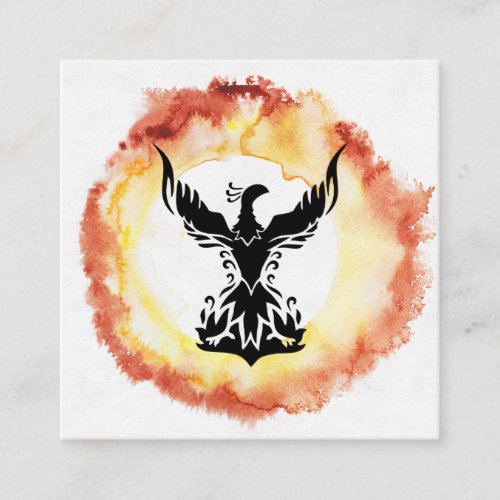  Red Orange Flames Black Phoenix  Ring of Fire Square Business Card