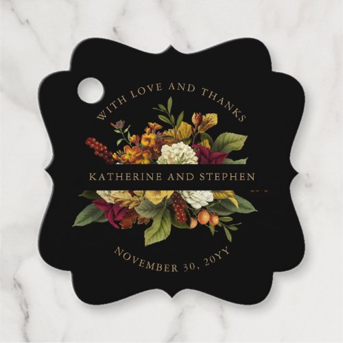 Red  Orange Floral Bouquet With Love and Thanks F Favor Tags