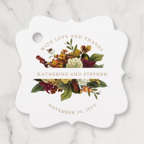Red  Orange Floral Bouquet With Love and Thanks Favor Tags
