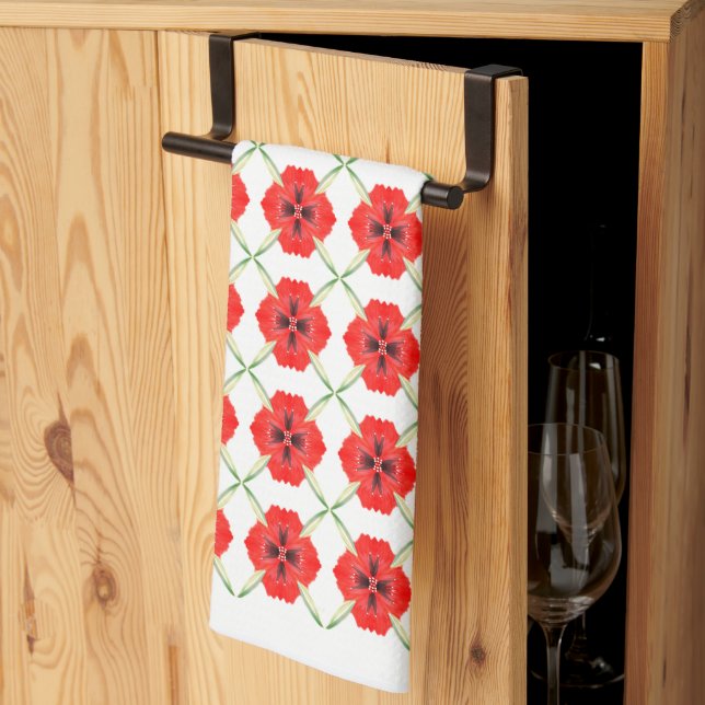 Red Orange Floral Kitchen Towel (Thirds Fold)