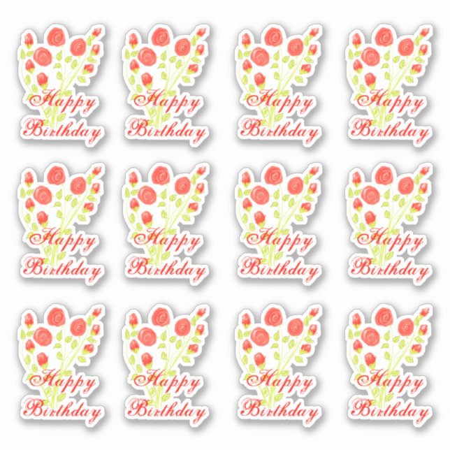 Red Orange Floral Sticky Sticker (Front)