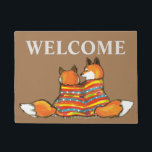 Red Orange Fox Romantic Friend Welcome Custom Doormat<br><div class="desc">Two romantic red foxes welcome guests to a couple's hideaway! "Welcome" can be changed,  to a name or other message.</div>