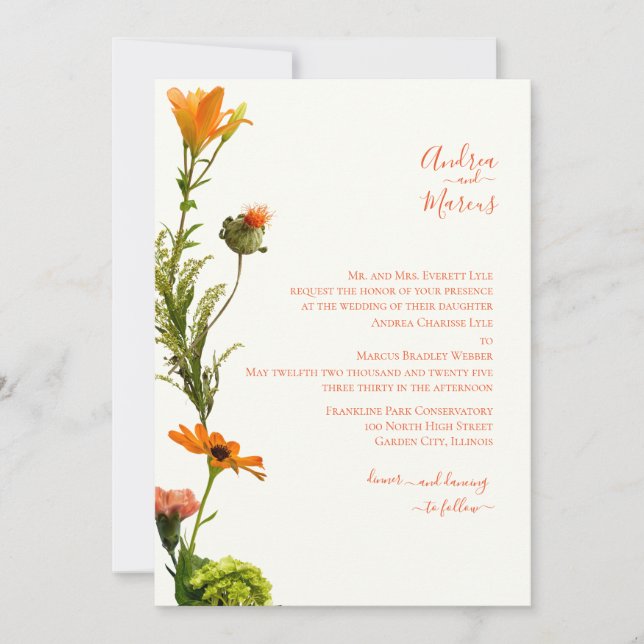 Red Orange Fresh Flower Invitation (Front)