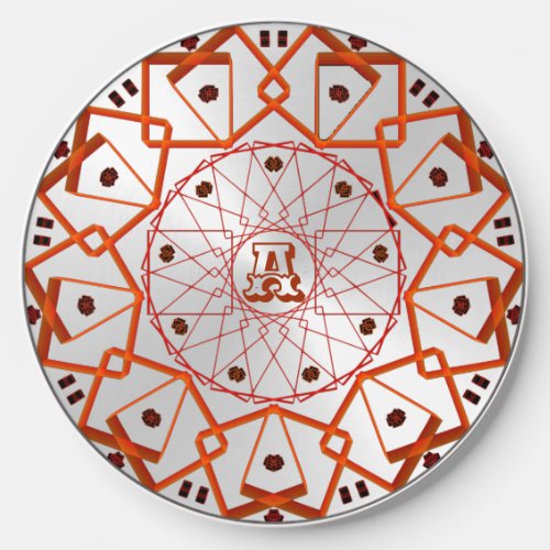 Red Orange Geometric Pattern Silver Rustic Wireless Charger