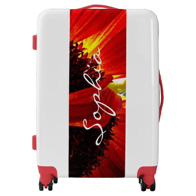 Red Orange Gerbera Daisy Photo Custom Name Modern Luggage (Front)