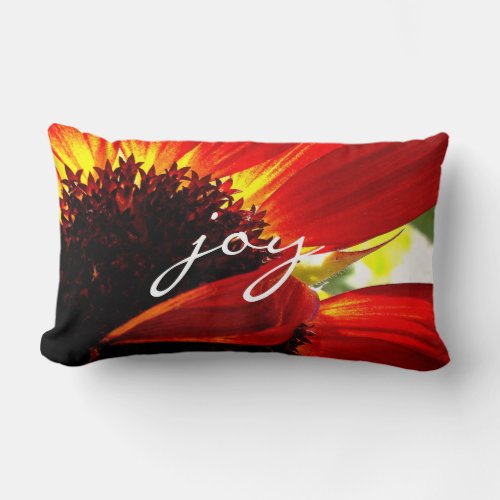 Red Orange Gerbera Daisy Photo Joy Script Modern Lumbar Pillow