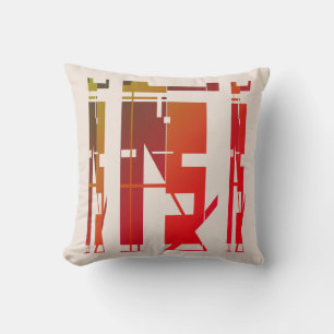 Red Orange Gold Brown on Beige Tribal Art Mosaic Throw Pillow