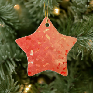 Red Orange Gold Glitter Christmas Ceramic Ornament