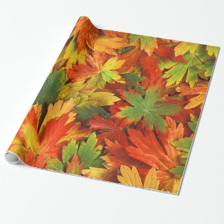 Red Orange Gold & Green Fall Pinwheel Leaves Wrapping Paper