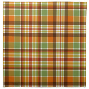 RED ORANGE GOLD & GREEN FALL PLAID PATTERN CLOTH NAPKIN