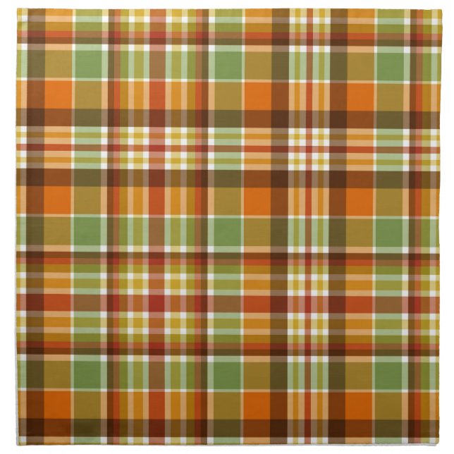 RED ORANGE GOLD & GREEN FALL PLAID PATTERN CLOTH NAPKIN (Front)