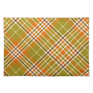 RED ORANGE GOLD & GREEN FALL PLAID PATTERN CLOTH PLACEMAT