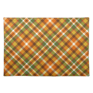 RED ORANGE GOLD & GREEN FALL PLAID PATTERN CLOTH PLACEMAT
