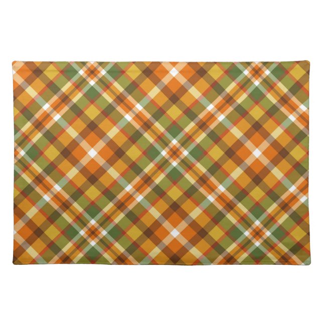 RED ORANGE GOLD & GREEN FALL PLAID PATTERN CLOTH PLACEMAT (Front)