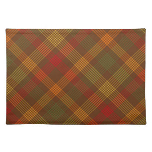 RED ORANGE GOLD & GREEN FALL PLAID PATTERN CLOTH PLACEMAT