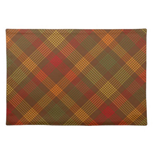 RED ORANGE GOLD  GREEN FALL PLAID PATTERN CLOTH PLACEMAT