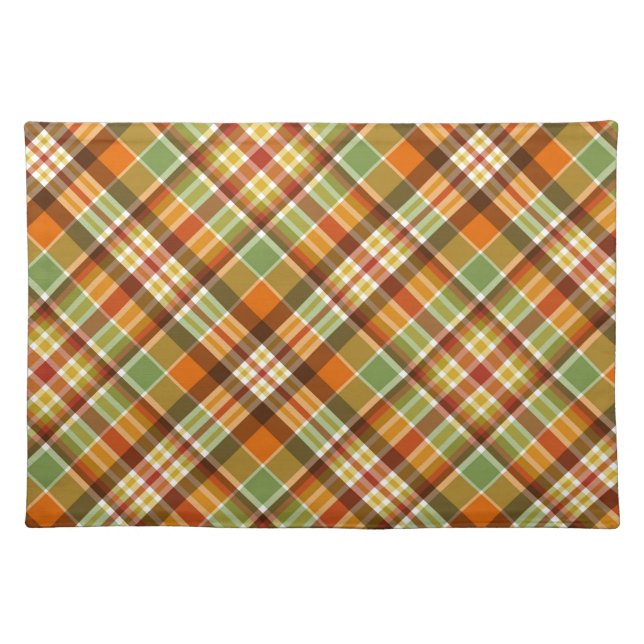RED ORANGE GOLD & GREEN FALL PLAID PATTERN CLOTH PLACEMAT (Front)